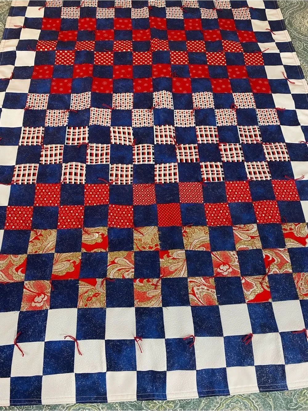 Handmade Quilt patriotic throw or table runner Red White Blue July 4th